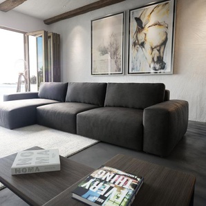 Ecksofa Lanzo XL 380x180 cm Lederimitat Vintage Anthrazit Recamiere variabel, Ecksofas