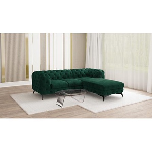 Ecksofa I Grün Samt Ravi 261cm Ottomane davorstehend rechts Glamour