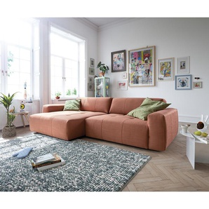 Ecksofa Lazaro 300x160 cm Flachgewebe Orange Ottomane links mit Sitztiefenverstellung, Ecksofas