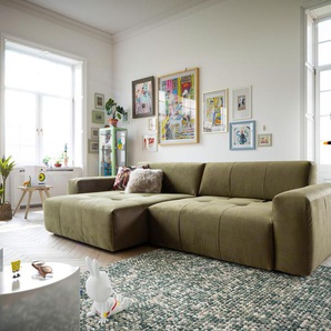 Ecksofa Lazaro 300x160 cm Samt Olive Ottomane links mit Sitztiefenverstellung, Ecksofas