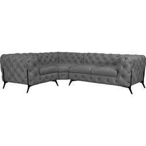 Chesterfield-Sofa LEONIQUE Amaury Sofas Gr. B/H/T: 264 cm x 75 cm x 204 cm, Samtoptik, langer Schenkel rechts, Füße schwarz, grau Chesterfieldsofas moderne Chersterfield-Optik, Breite 262 cm, Fußfarbe wählbar