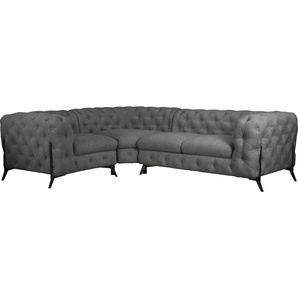 Chesterfield-Sofa LEONIQUE Amaury Sofas Gr. B/H/T: 264 cm x 75 cm x 204 cm, Struktur, langer Schenkel rechts, Füße schwarz, grau Chesterfieldsofas moderne Chersterfield-Optik, Breite 262 cm, Fußfarbe wählbar