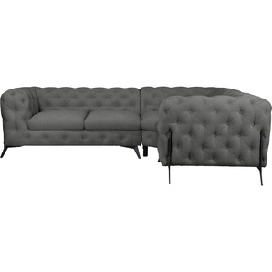 Chesterfield-Sofa LEONIQUE Amaury Sofas Gr. B/H/T: 264 cm x 75 cm x 262 cm, Struktur, gleichschenklig, Füße schwarz, grau Chesterfieldsofas Chesterfield-Optik, BreiteTiefe je 262 cm, Fußfarbe wählbar
