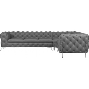 Chesterfield-Sofa LEONIQUE Amaury Sofas Gr. B/H/T: 323 cm x 75 cm x 264 cm, Samtoptik, langer Schenkel links, Füße chromfarben, grau Chesterfieldsofas großes Ecksofa, Chesterfield-Optik, Breite 323 cm, Fußfarbe wählbar