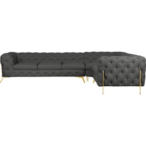 Chesterfield-Sofa LEONIQUE Amaury Sofas Gr. B/H/T: 323 cm x 75 cm x 264 cm, Struktur, langer Schenkel links, Füße goldfarben, grau Chesterfieldsofas großes Ecksofa, Chesterfield-Optik, Breite 323 cm, Fußfarbe wählbar