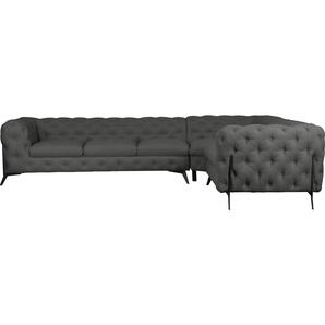 Chesterfield-Sofa LEONIQUE Amaury Sofas Gr. B/H/T: 323 cm x 75 cm x 264 cm, Struktur, langer Schenkel links, Füße schwarz, grau Chesterfieldsofas großes Ecksofa, Chesterfield-Optik, Breite 323 cm, Fußfarbe wählbar