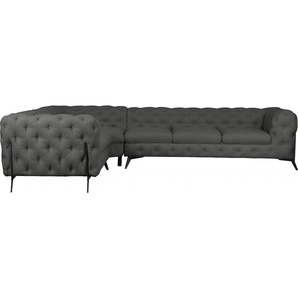 Chesterfield-Sofa LEONIQUE Amaury Sofas Gr. B/H/T: 323 cm x 75 cm x 264 cm, Struktur, langer Schenkel rechts, Füße schwarz, grau Chesterfieldsofas großes Ecksofa, Chesterfield-Optik, Breite 323 cm, Fußfarbe wählbar