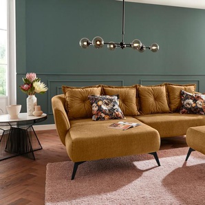 Ecksofa LEONIQUE Baggio Sofas Gr. B/H/T: 277 cm x 80 cm x 162 cm, Veloursstoff, Recamiere links, gelb Ecksofa Ecksofas Sofas Zierkissen inklusive