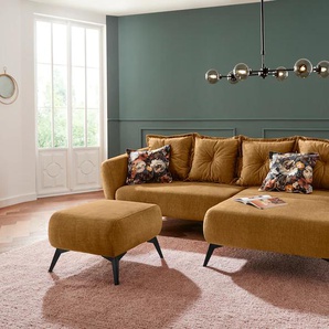 Ecksofa LEONIQUE Baggio Sofas Gr. B/H/T: 277 cm x 80 cm x 162 cm, Veloursstoff, Recamiere rechts, gelb Ecksofa Ecksofas Sofas Zierkissen inklusive