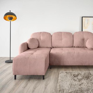 Ecksofa LEONIQUE BLAISE Sofas Gr. B/H: 230 cm x 90 cm, Recamiere links, rosa (rosé) Ecksofas mit Bett-Funktion (Liegefläche 140200 cm), Zier- und Rückenkissen