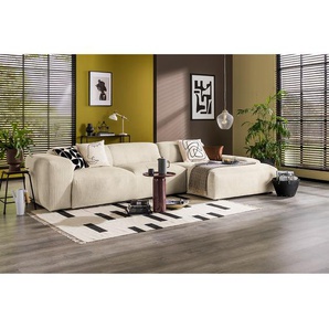 Ecksofa 3-Sitzer mit Longchair Beige Cordstoff Licia 343 x 75 x 170cm Longchair davorstehend rechts Modern