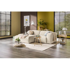 Ecksofa 1,5-Sitzer mit Longchair Beige Cordstoff Licia 252 x 75 x 170cm Longchair davorstehend links Modern