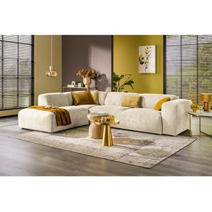 Ecksofa mit Ottomane Beige Cordstoff Licia 312 x 75 x 219cm Ottomane davorstehend links Modern
