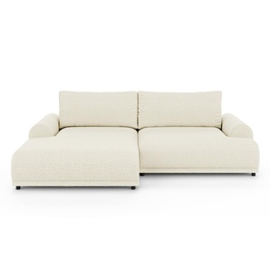 Ecksofa Lounge Schlaffunktion Bettkasten L-Couch Ecke Links Bouclé Beige Creme / 21028