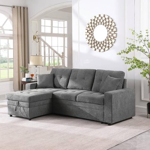 Ecksofa Luglon Grau/Anthrazit Webstoff 226 x 91 x 149cm Longchair beidseitig montierbar Modern