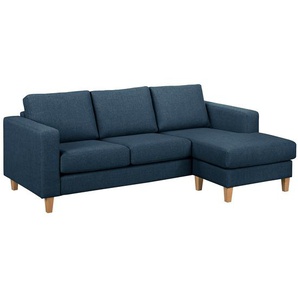 Ecksofa 2-Sitzer mit Longchair Blau Webstoff Lark 214 x 86 x 140cm Longchair davorstehend rechts Skandi