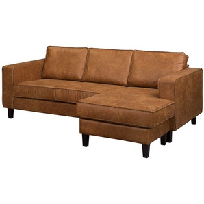 Ecksofa 2-Sitzer mit Longchair Braun/Cognac Mischgewebe Xia 214 x 86 x 140cm Longchair davorstehend rechts Industrial