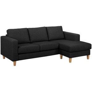 Ecksofa 2-Sitzer mit Longchair Schwarz Webstoff Lark 214 x 86 x 140cm Longchair davorstehend rechts Skandi