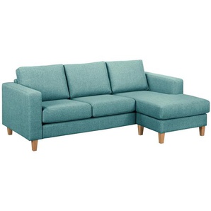 Ecksofa 2-Sitzer mit Longchair Türkis Webstoff Lark 214 x 86 x 140cm Longchair davorstehend rechts Skandi