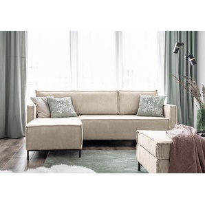 Ecksofa Maura Beige Cordstoff Poppy 232 x 90 x 154cm Longchair beidseitig montierbar ohne Hocker Modern