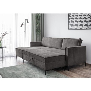 Ecksofa Maura Grau Cordstoff Poppy 232 x 90 x 154cm Longchair beidseitig montierbar mit Hocker Modern