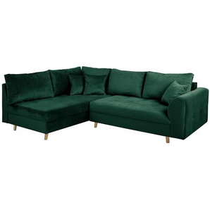 Ecksofa Meyford Grün Samt Ravi 230 x 85 x 160cm Ottomane davorstehend links ohne Hocker Skandi