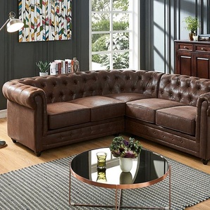 Ecksofa - Microfaser - Vintage-Look - CHESTERFIELD