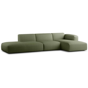 Ecksofa mit Chaiselongue Grün/Dunkelgrün Cordstoff Snor 290 x 71 x 173cm Longchair davorstehend rechts Modern