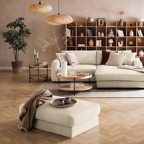 Ecksofa mit Longchair Beige/Beige Cordstoff Snor 238cm Longchair davorstehend rechts Modern