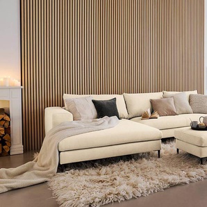 Ecksofa mit Longchair Beige/Hellbeige Webstoff Caya 321 x 83 x 170cm Longchair davorstehend links ohne Schlaffunktion ohne Hocker Modern