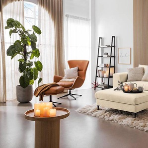Ecksofa mit Longchair Beige/Hellbeige Webstoff Caya 321 x 83 x 170cm Longchair davorstehend rechts ohne Schlaffunktion mit Hocker Modern