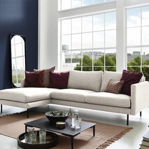 Ecksofa mit Longchair Beige Strukturstoff Foxy 262 x 82 x 156cm Longchair davorstehend links Skandi