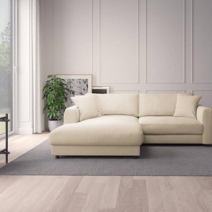 Ecksofa mit Longchair Beige Webstoff Saia 238cm Longchair davorstehend links Modern