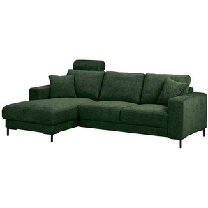 Ecksofa mit Longchair Grün Webstoff Cieli 240 x 85 x 150cm Longchair davorstehend links Modern