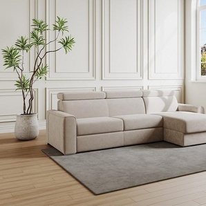 Ecksofa mit Matratze - Ecke wechselbar - Cord - Beige - Liegefläche mit Lattenrost mit breiten Latten 160 cm - Matratze 22 cm - Memory Schaum - VIZIR