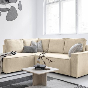 Ecksofa mit Ottomane Beige Cordstoff Poppy 247 x 89 x 194cm Ecke davorstehend links Modern