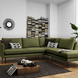 Ecksofa mit Ottomane Grün Strukturstoff Foxy 262 x 82 x 226cm Ottomane davorstehend rechts Skandi