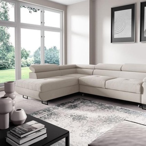 Ecksofa mit Schlaffunktion DECLAN Stoff Poso Altweiß Ottomane Links