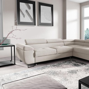Ecksofa mit Schlaffunktion DECLAN Stoff Poso Altweiß Ottomane Rechts