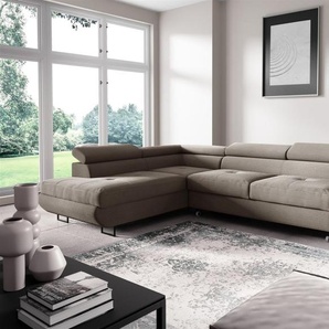 Ecksofa mit Schlaffunktion DECLAN Stoff Poso Beige Ottomane Links