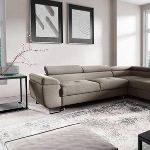 Ecksofa mit Schlaffunktion DECLAN Stoff Poso Beige Ottomane Rechts