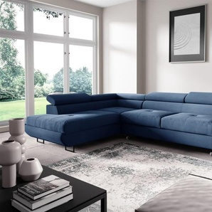 Ecksofa mit Schlaffunktion DECLAN Stoff Poso Blau Ottomane Links