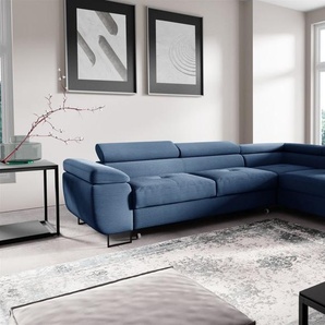 Ecksofa mit Schlaffunktion DECLAN Stoff Poso Blau Ottomane Rechts