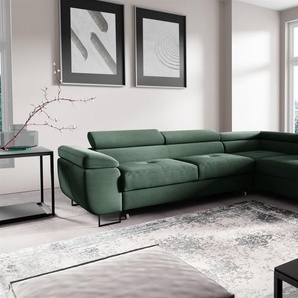 Ecksofa mit Schlaffunktion DECLAN Stoff Poso Grün Ottomane Rechts