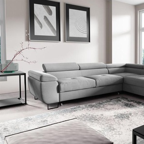 Ecksofa mit Schlaffunktion DECLAN Stoff Poso Hellgrau Ottomane Rechts