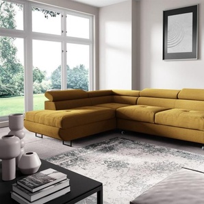 Ecksofa mit Schlaffunktion DECLAN Stoff Poso Honiggelb Ottomane Links