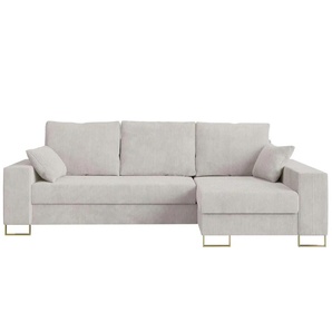 Ecksofa mit Schlaffunktion Dorain - weiß - Materialmix - 242 cm - 85 cm | Möbel Kraft