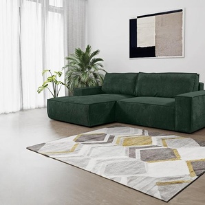 Ecksofa mit Schlaffunktion - Ecke Links - Cord - Tannengrün - AMELIA