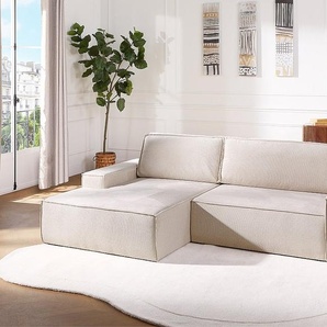 Ecksofa mit Schlaffunktion - Ecke links - Strukturstoff - Beige - AMELIA