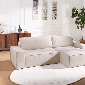 Ecksofa mit Schlaffunktion - Ecke rechts - Strukturstoff - Beige - AMELIA